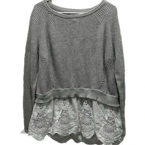 Cato Women sweater with lace bottom Size XL White. Details On Side (0462)